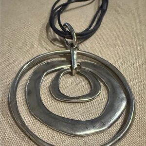 Handmade 3 Tier Sterling Silver Circle Necklace with Multi-Leather Black Strand